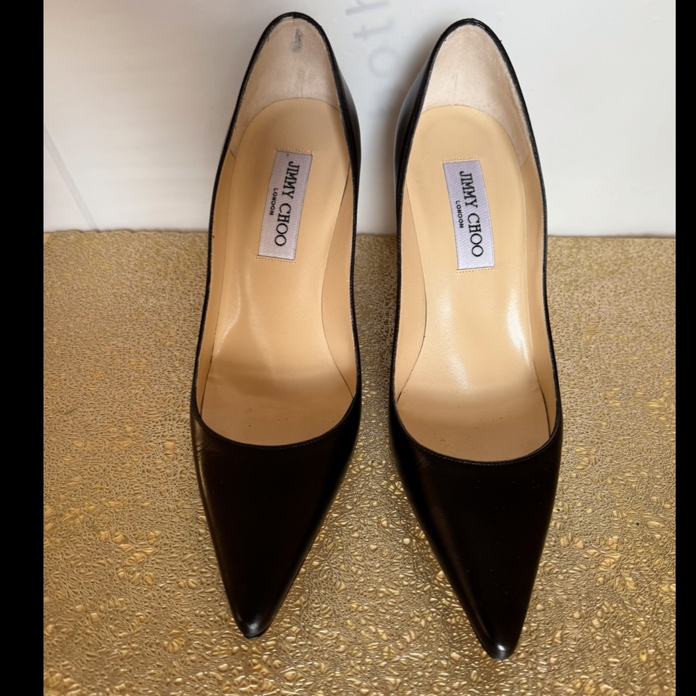 Jimmy Choo Women's 85mm Black Kid Leather Pointy Toe Pump size 38
